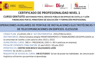 Abierto el plazo de inscripción del curso de Certificado de Profesionalidad Nivel 1 para desempleados